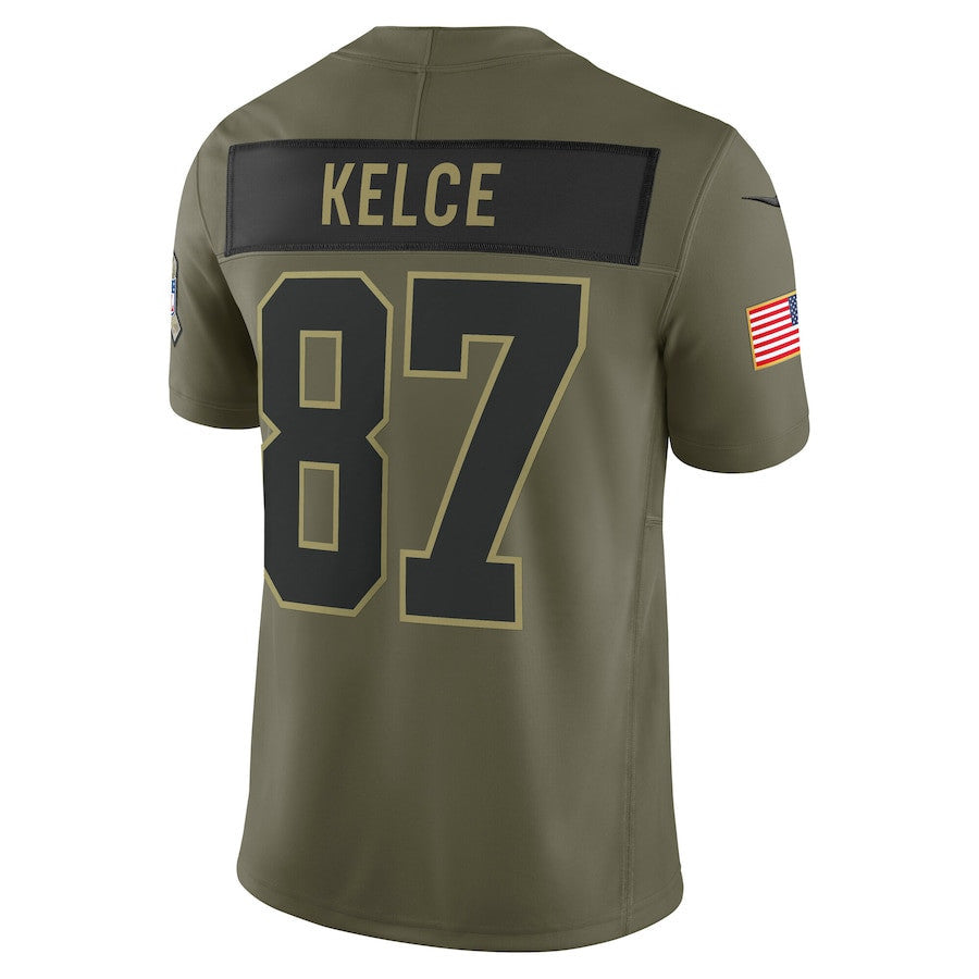 Travis Kelce 87 Kansas City Chiefs 2025 Salute To Service Men Jersey - Olive