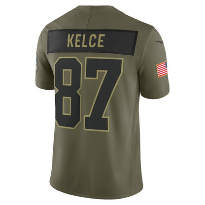Travis Kelce 87 Kansas City Chiefs 2025 Salute To Service Men Jersey - Olive