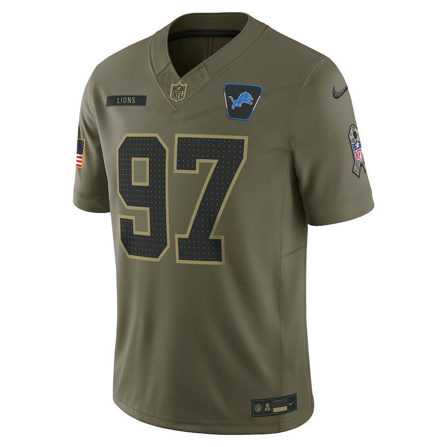 Aidan Hutchinson 97 Detroit Lions 2025 Salute To Service Men Jersey - Olive