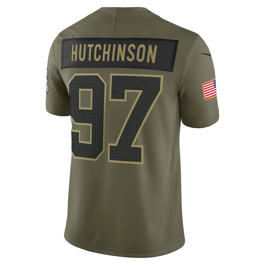 Aidan Hutchinson 97 Detroit Lions 2025 Salute To Service Men Jersey - Olive