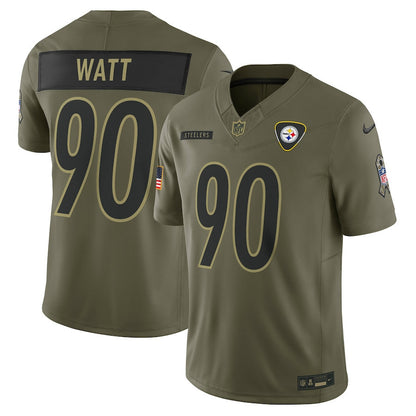 T.J. Watt 90 Pittsburgh Steelers 2025 Salute To Service Men Jersey - Olive