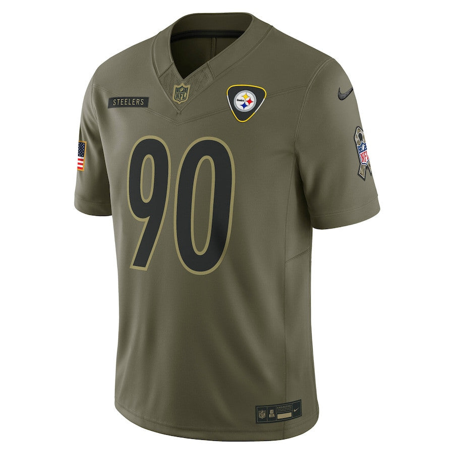 T.J. Watt 90 Pittsburgh Steelers 2025 Salute To Service Men Jersey - Olive
