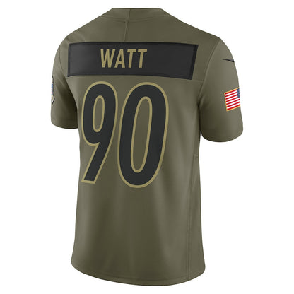 T.J. Watt 90 Pittsburgh Steelers 2025 Salute To Service Men Jersey - Olive