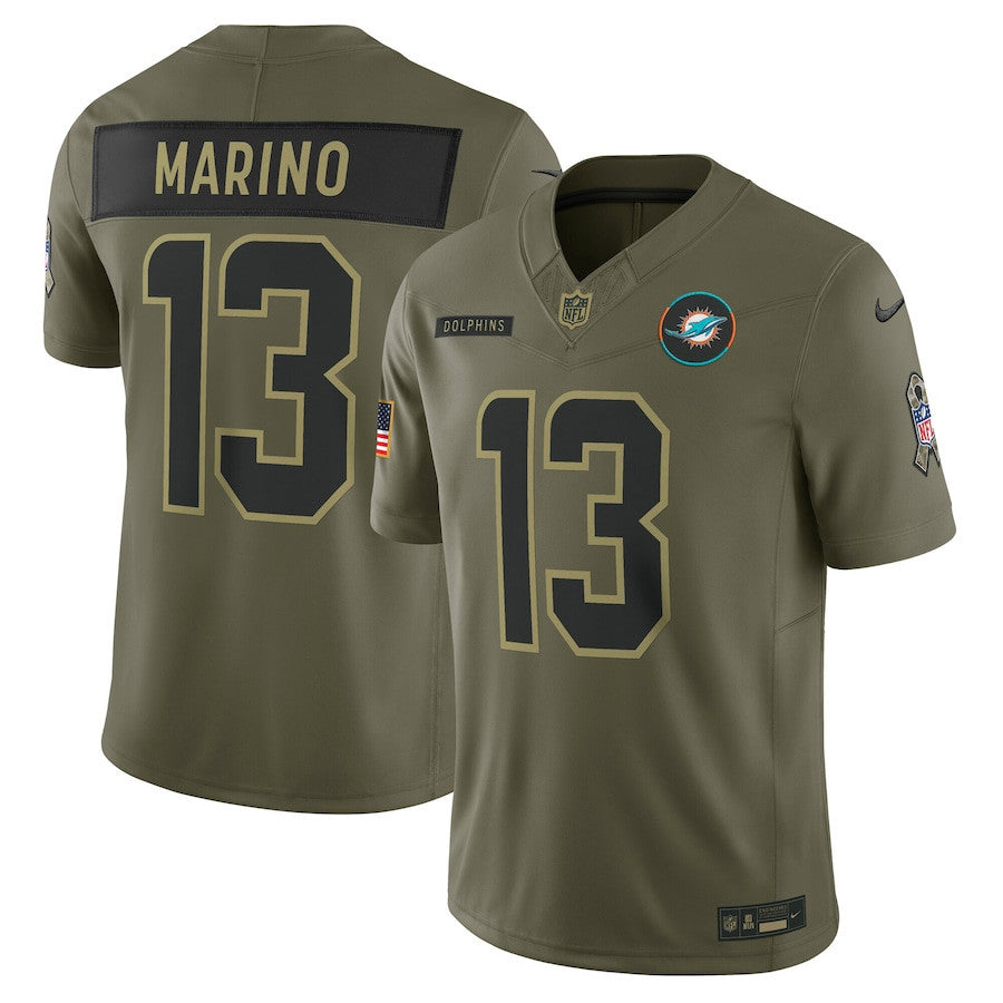 Dan Marino 13 Miami Dolphins 2025 Salute To Service Men Jersey - Olive