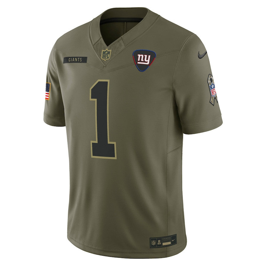 Malik Nabers 1 New York Giants 2025 Salute To Service Men Jersey - Olive