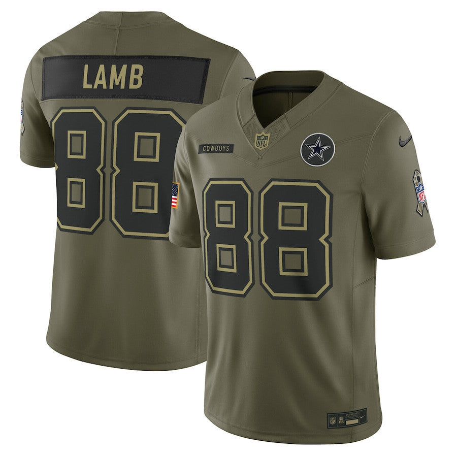 CeeDee Lamb 88 Dallas Cowboys 2025 Salute To Service Men Jersey - Olive