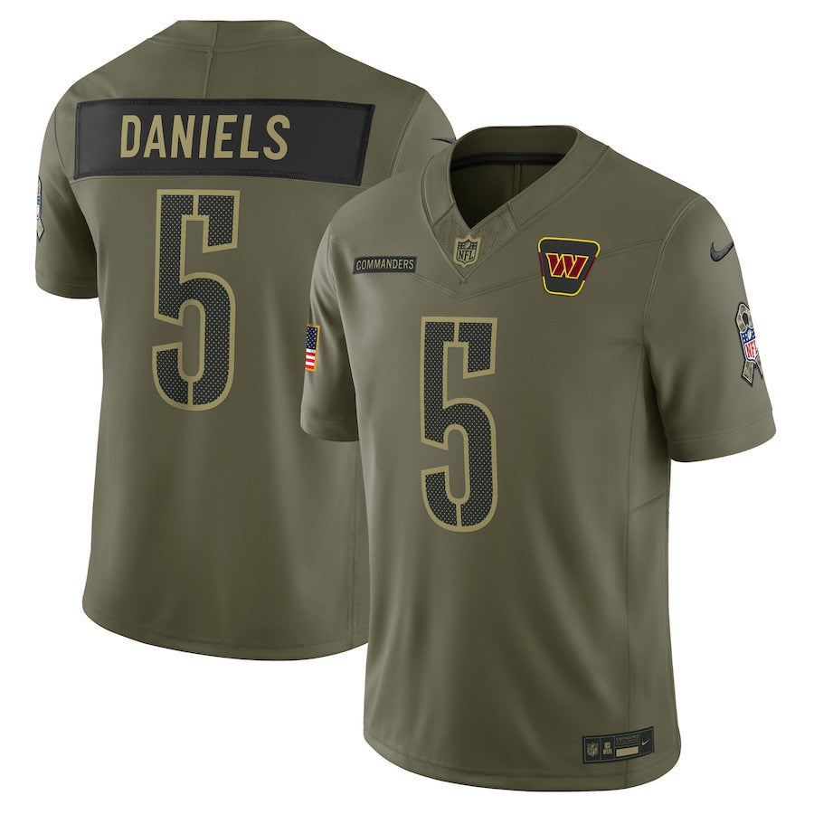 Jayden Daniels 5 Washington Commanders 2025 Salute To Service Men Jersey - Olive