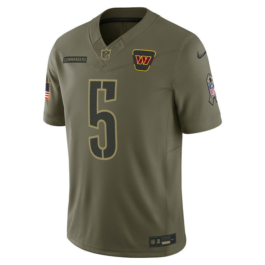 Jayden Daniels 5 Washington Commanders 2025 Salute To Service Men Jersey - Olive