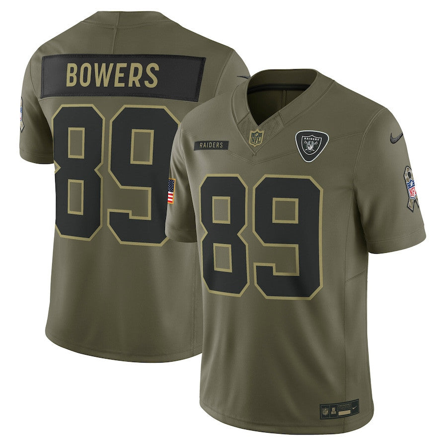 Brock Bowers 89 Las Vegas Raiders 2025 Salute To Service Men Jersey - Olive