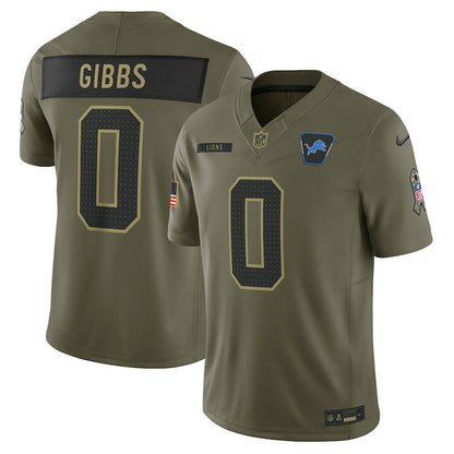 Jahmyr Gibbs 0 Detroit Lions 2025 Salute To Service Men Jersey - Olive