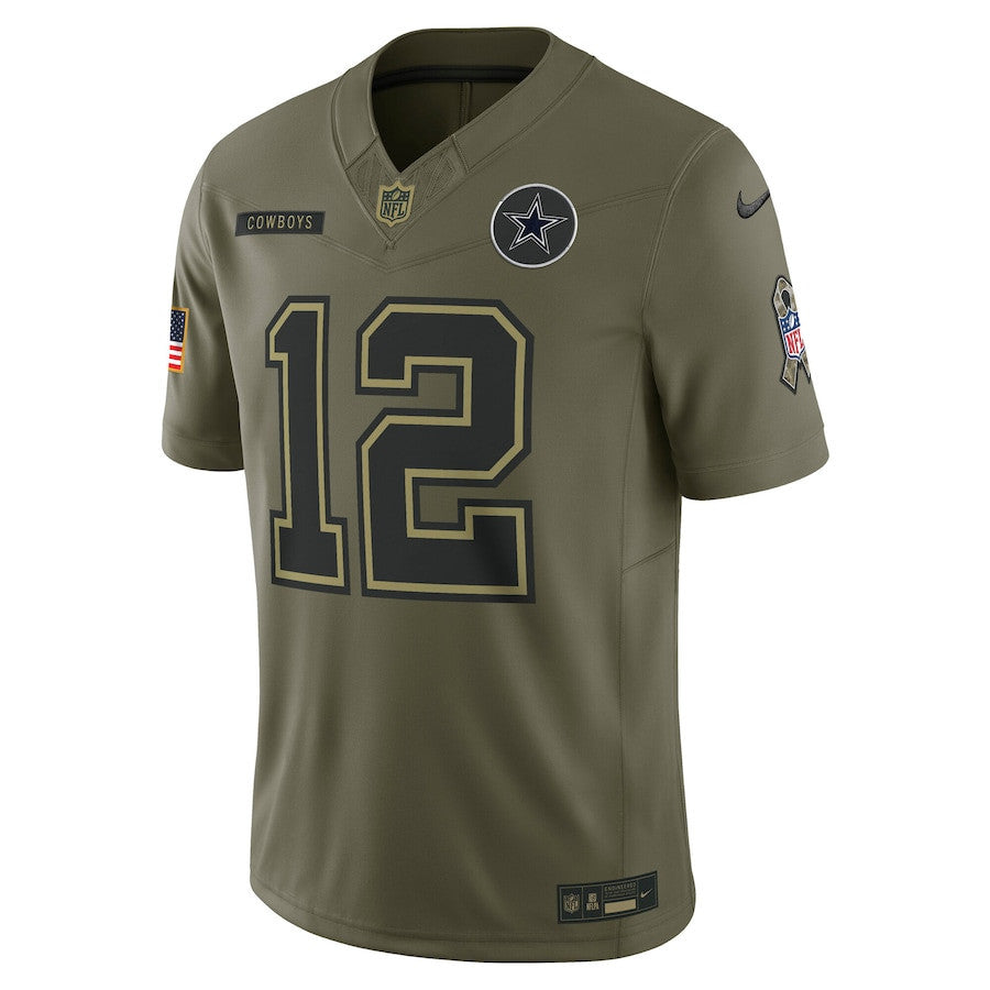 Roger Staubach 12 Dallas Cowboys 2025 Salute To Service Men Jersey - Olive
