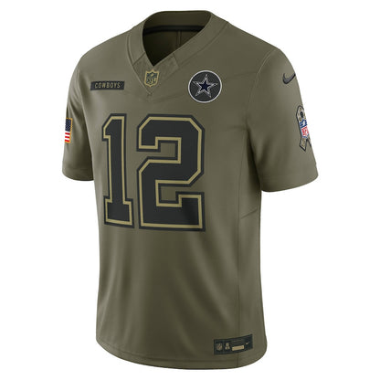 Roger Staubach 12 Dallas Cowboys 2025 Salute To Service Men Jersey - Olive