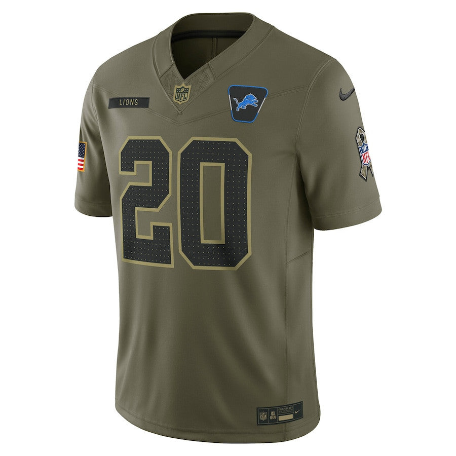 Barry Sanders 20 Detroit Lions 2025 Salute To Service Men Jersey - Olive
