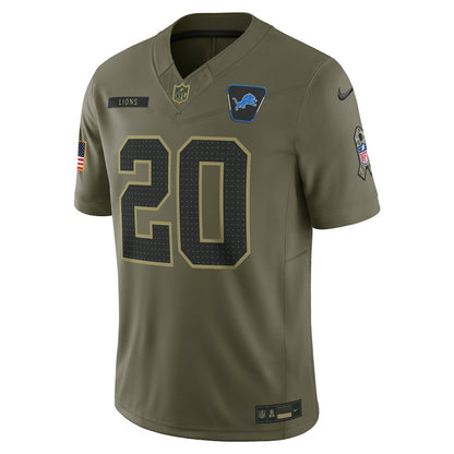 Barry Sanders 20 Detroit Lions 2025 Salute To Service Men Jersey - Olive