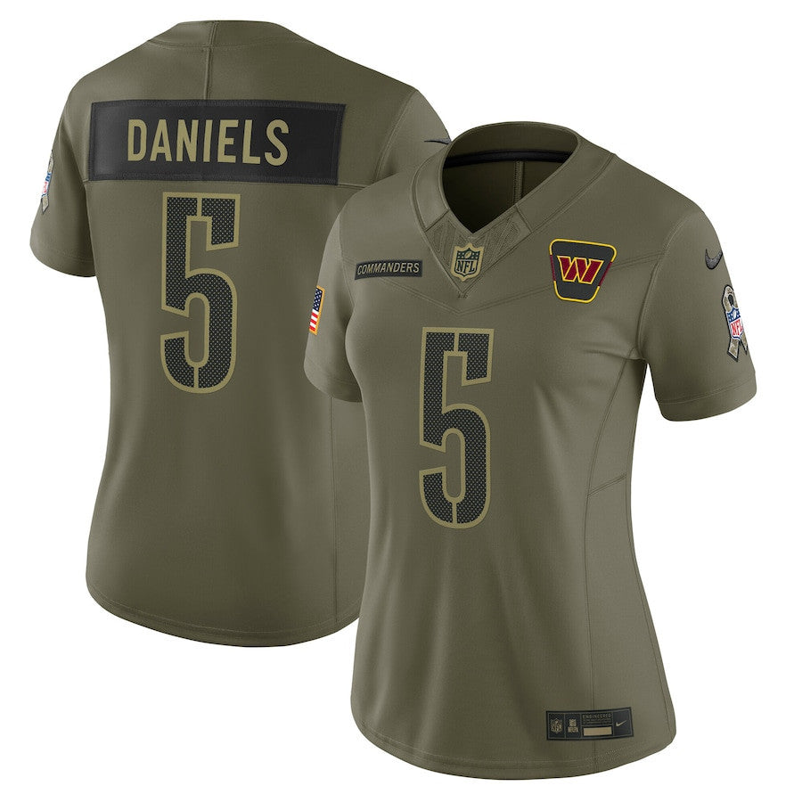Jayden Daniels 5 Washington Commanders Women's 2025 Salute to Service Limited Jersey - Olive
