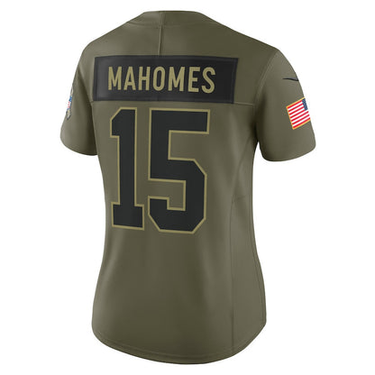 Patrick Mahomes 15 Kansas City Chiefs Women's 2025 Salute to Service Limited Jersey - Olive