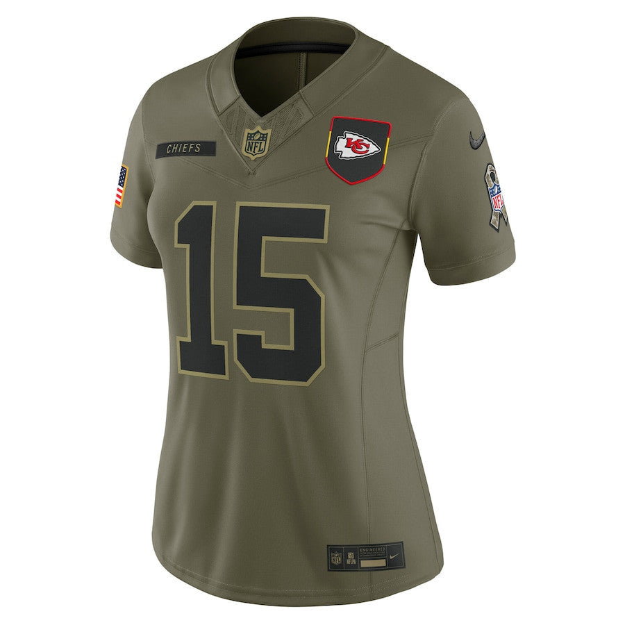 Patrick Mahomes 15 Kansas City Chiefs Women's 2025 Salute to Service Limited Jersey - Olive
