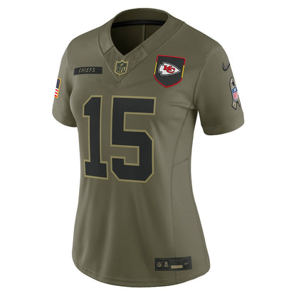 Patrick Mahomes 15 Kansas City Chiefs Women's 2025 Salute to Service Limited Jersey - Olive