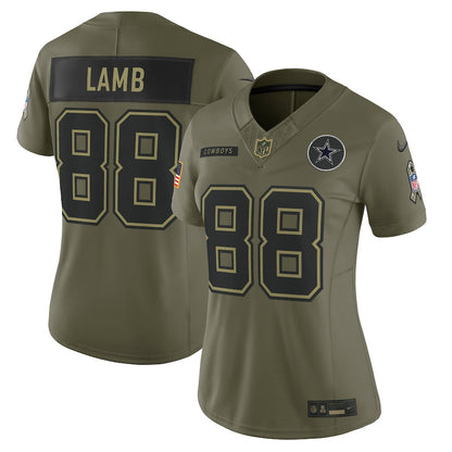CeeDee Lamb 88 Dallas Cowboys Women's 2025 Salute to Service Limited Jersey - Olive
