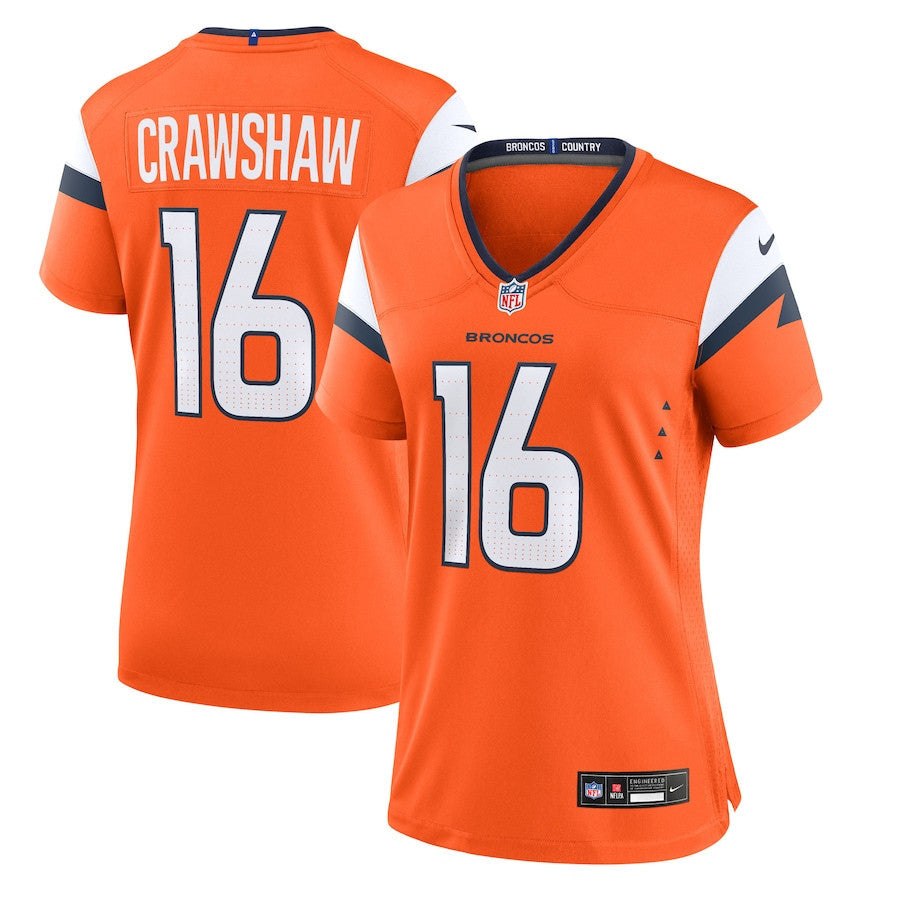 Jeremy Crawshaw 16 Denver Broncos Women's Team Game Jersey - Orange