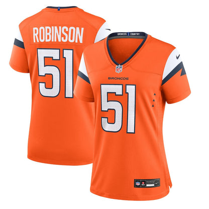 Que Robinson 51 Denver Broncos Women's Team Game Jersey - Orange