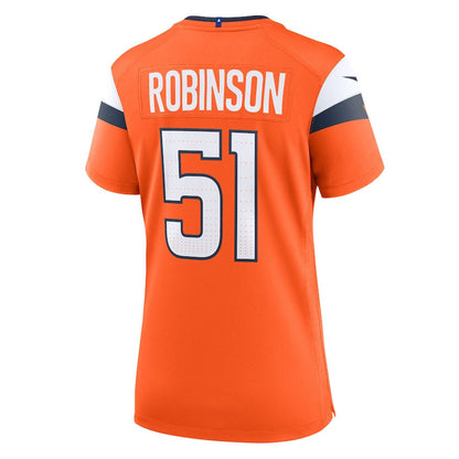 Que Robinson 51 Denver Broncos Women's Team Game Jersey - Orange