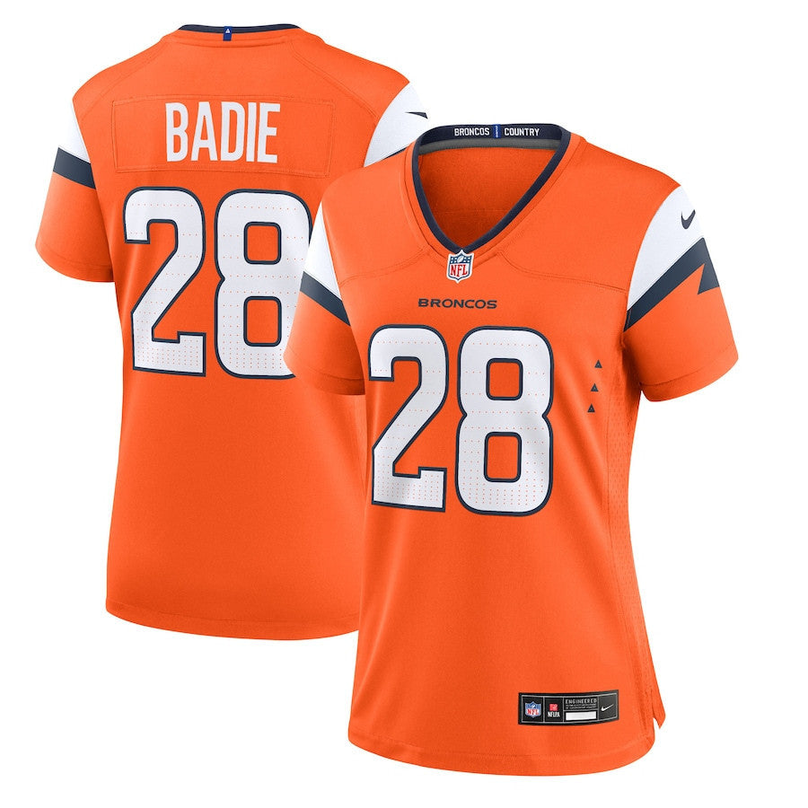 Tyler Badie 28 Denver Broncos Women's Team Game Jersey - Orange