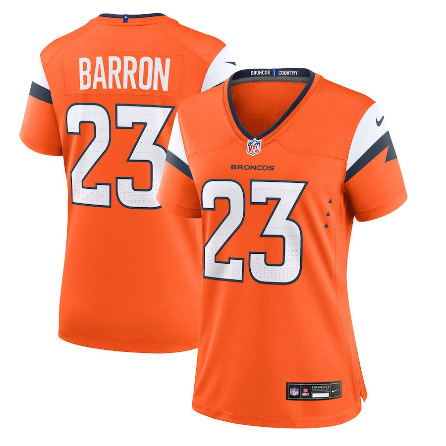Jahdae Barron 23 Denver Broncos Women's Team Game Jersey - Orange
