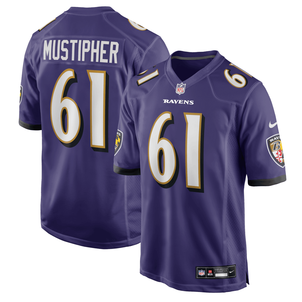Sam Mustipher 61 Baltimore Ravens Team Game Men Jersey - Purple