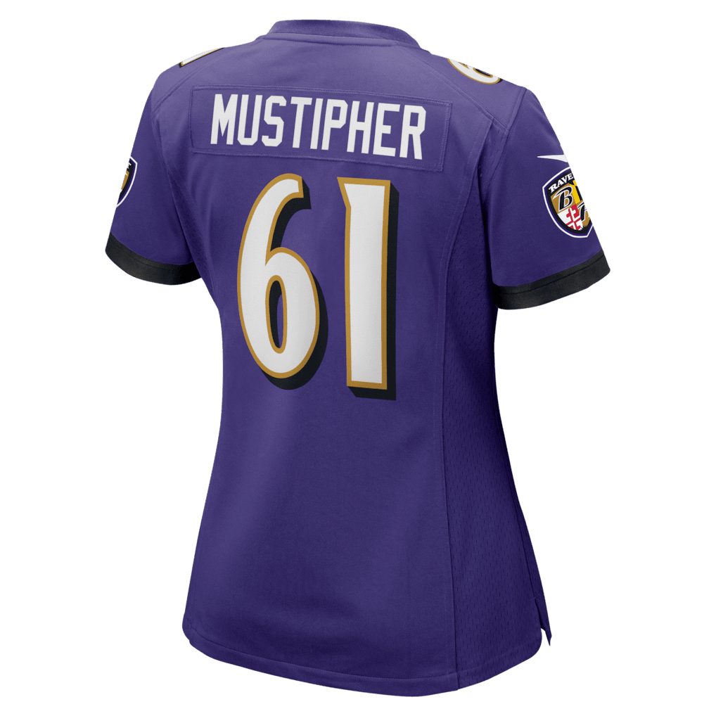 Sam Mustipher 61 Baltimore Ravens Women's Team Game Jersey - Purple