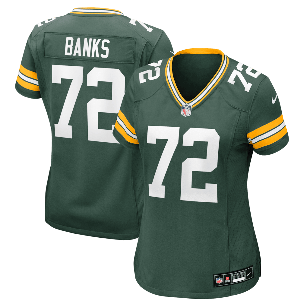 Brant Banks 72 Green Bay Packers Women's Team Game Jersey - Green