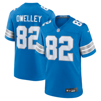Ross Dwelley 82 Detroit Lions Team Game Men Jersey - Blue