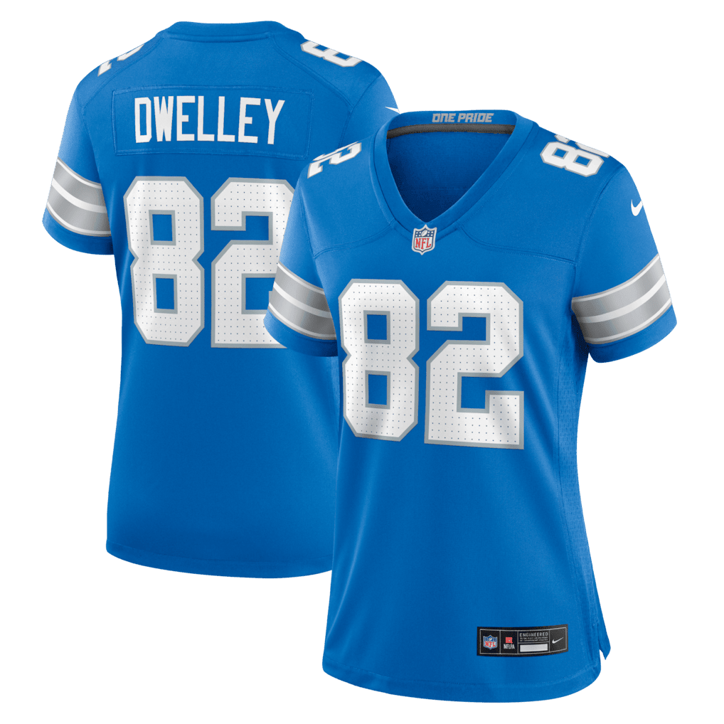 Ross Dwelley 82 Detroit Lions Women's Team Game Jersey - Blue