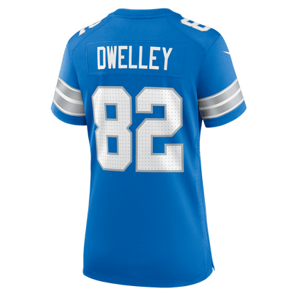 Ross Dwelley 82 Detroit Lions Women's Team Game Jersey - Blue