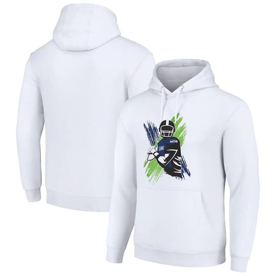 Seattle Seahawks Player Graphic Hoodie – Front Illustrated Print – White