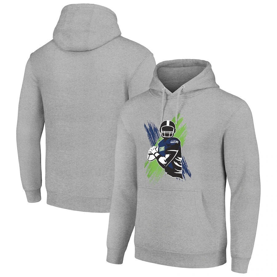 Seattle Seahawks Player Graphic Hoodie – Front Illustrated Print – Heather Grey