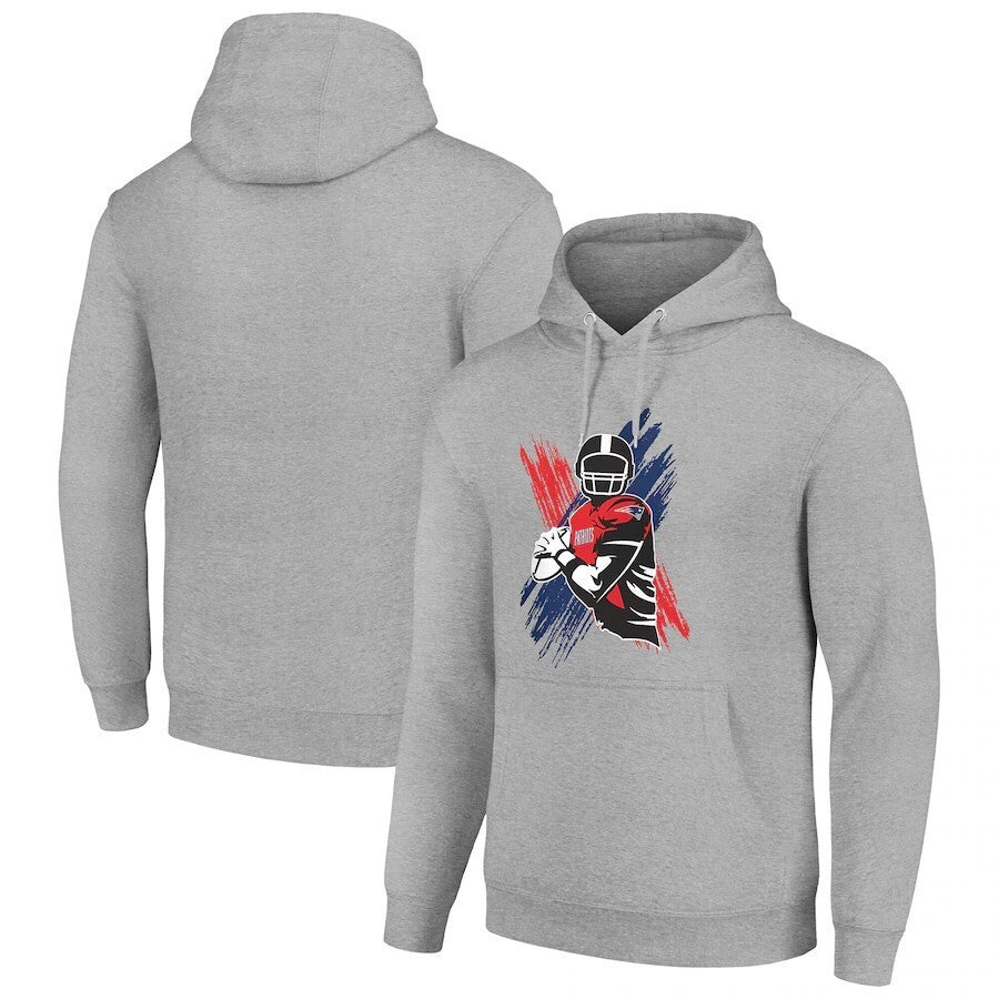 New England Patriots Player Graphic Hoodie – Front Illustrated Print – Heather Grey