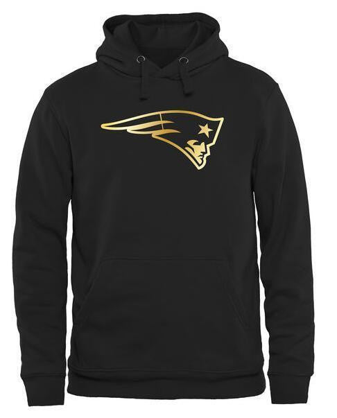 New England Patriots Metallic Gold Primary Logo Hoodie - Black