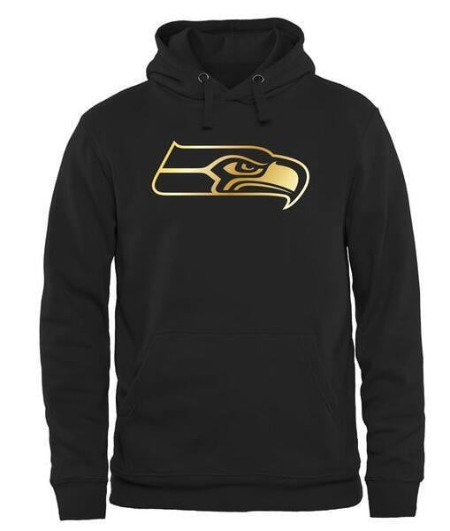 Seattle Seahawks Metallic Gold Primary Logo Hoodie - Black