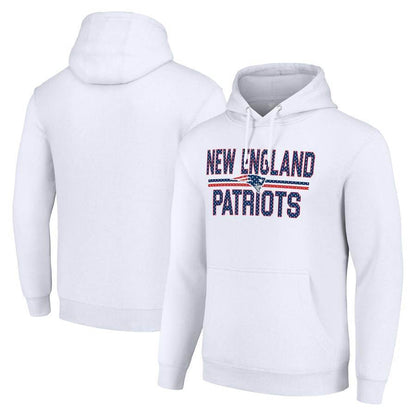 New England Patriots White Logo Stacked Distressed Graphic Hoodie