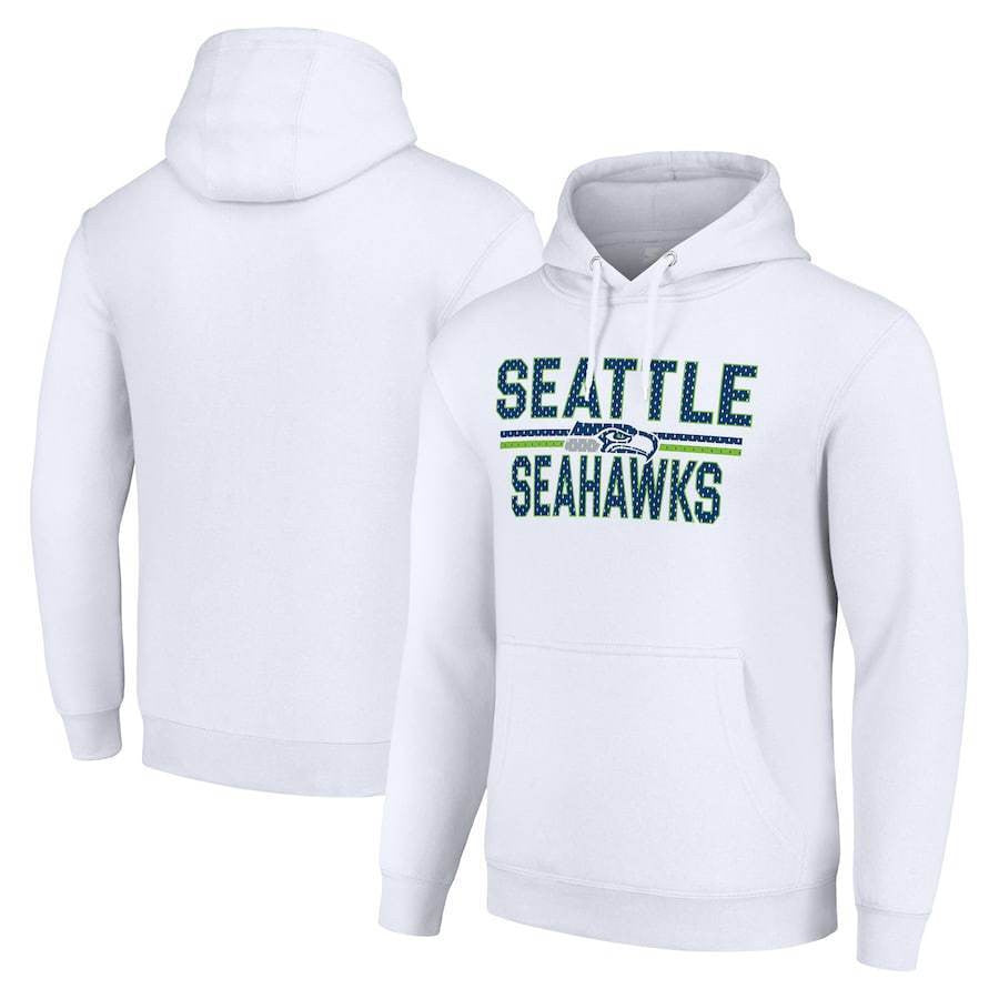 Seattle Seahawks White Logo Stacked Distressed Graphic Hoodie