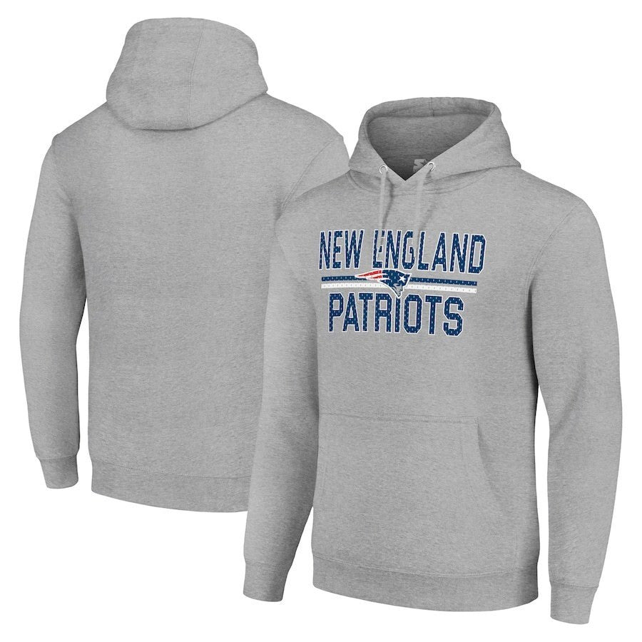 New England Patriots Sport Grey Logo Stacked Distressed Graphic Hoodie