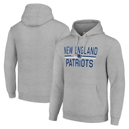 New England Patriots Sport Grey Logo Stacked Distressed Graphic Hoodie
