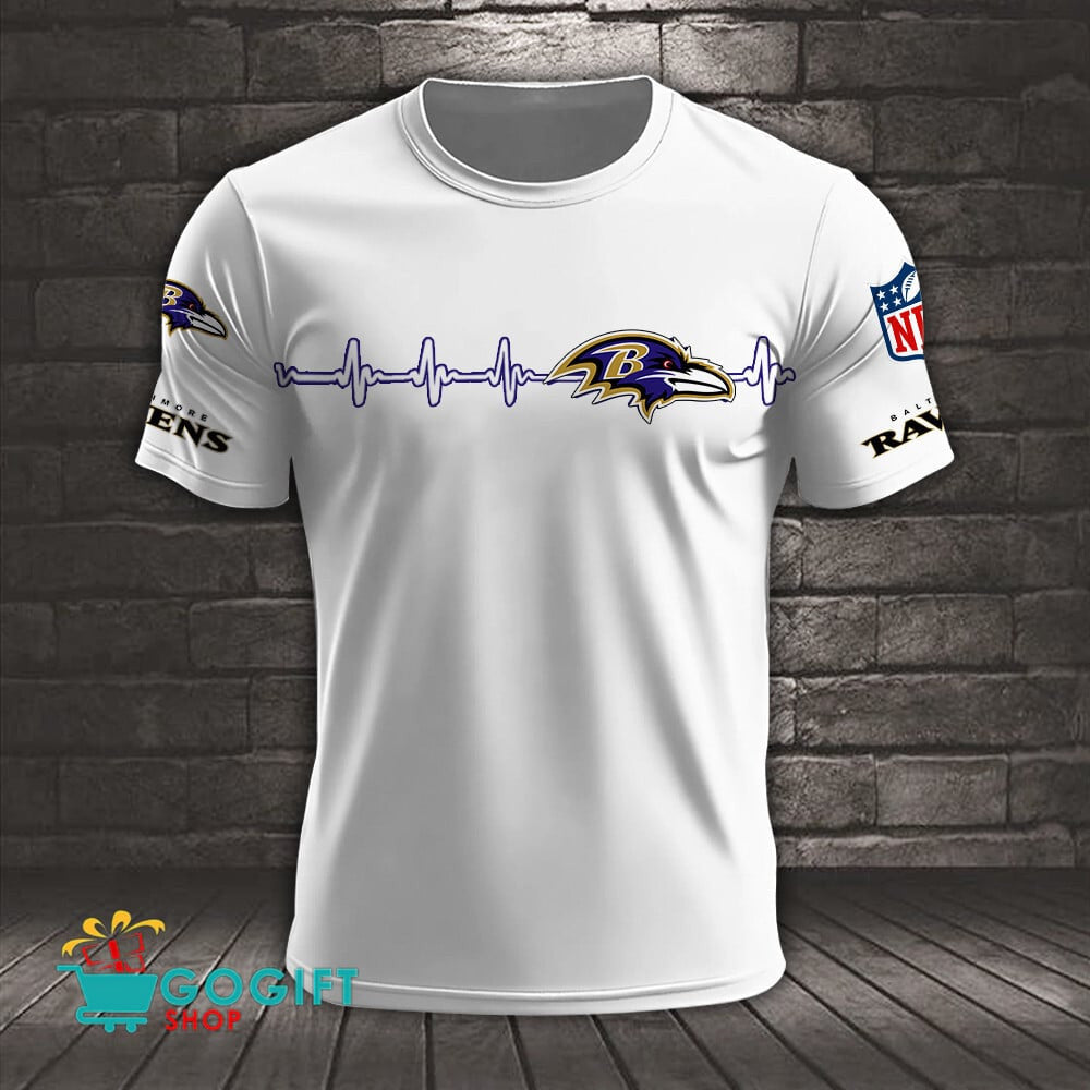 Baltimore Ravens Heart Beat Simple Style All Over Printed T-shirt
