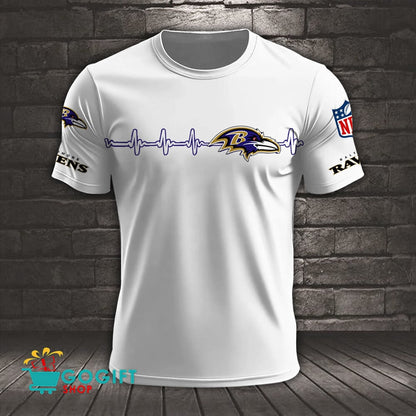 Baltimore Ravens Heart Beat Simple Style All Over Printed T-shirt
