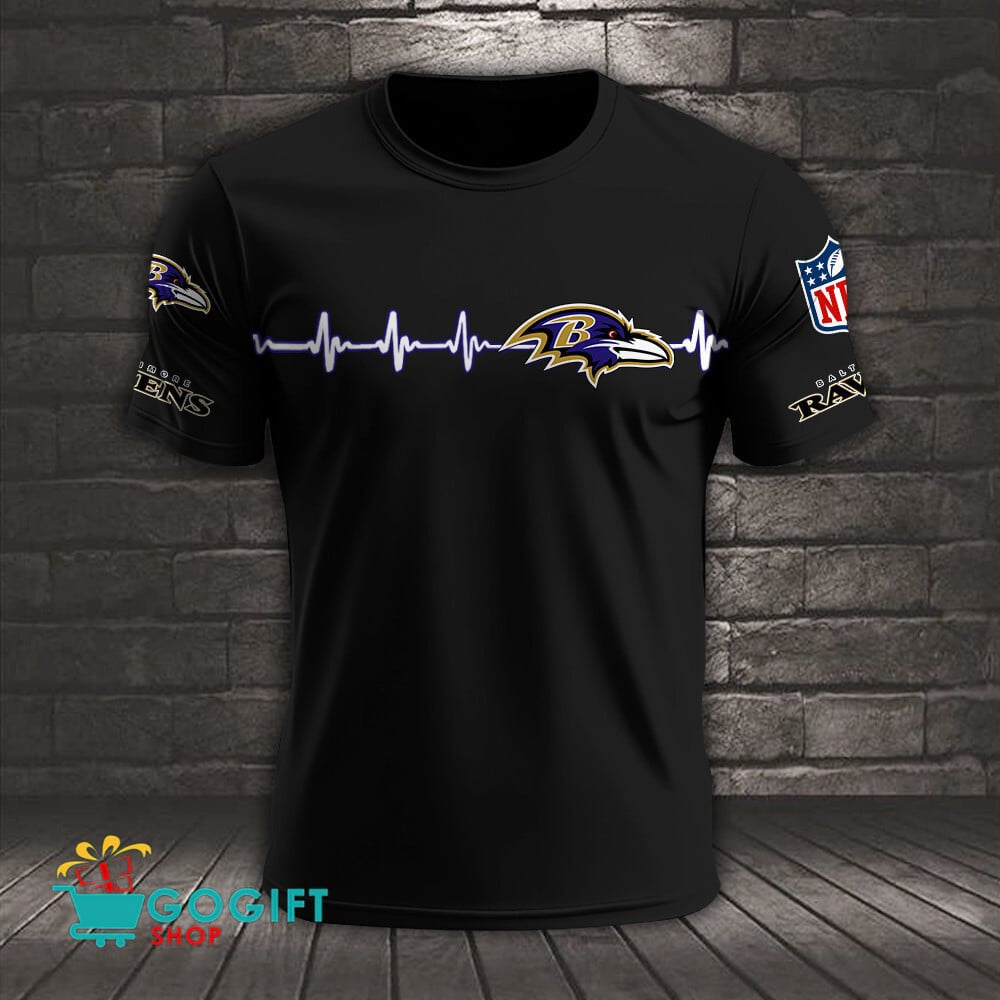 Baltimore Ravens Heart Beat Simple Style All Over Printed T-shirt