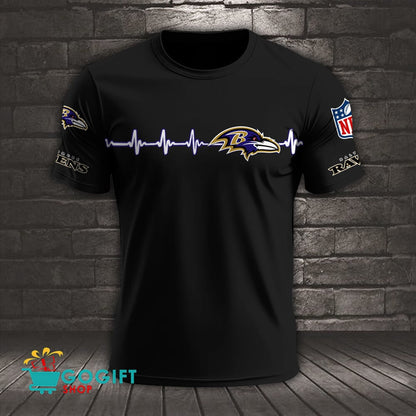 Baltimore Ravens Heart Beat Simple Style All Over Printed T-shirt