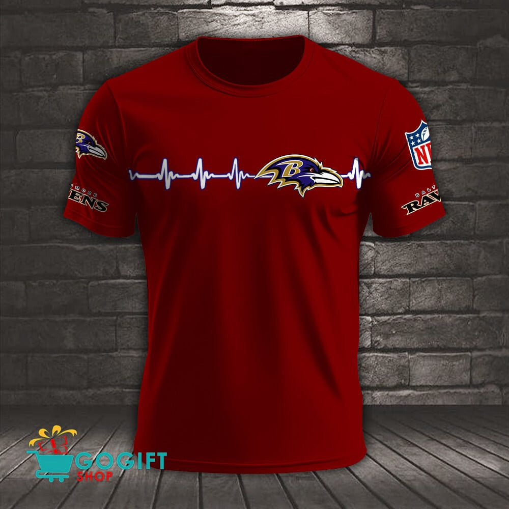 Baltimore Ravens Heart Beat Simple Style All Over Printed T-shirt