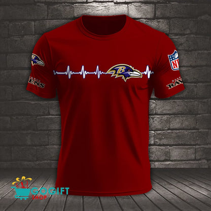 Baltimore Ravens Heart Beat Simple Style All Over Printed T-shirt