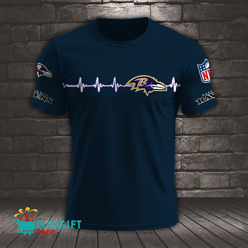 Baltimore Ravens Heart Beat Simple Style All Over Printed T-shirt